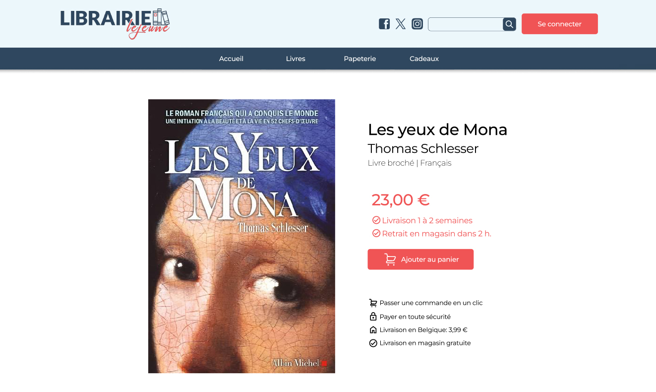 Librairie Lejeune product catalog page