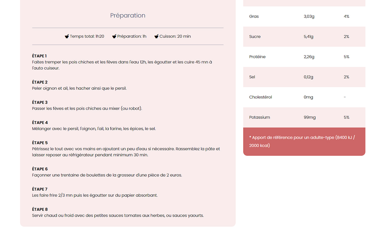 Les Recettes preparation section