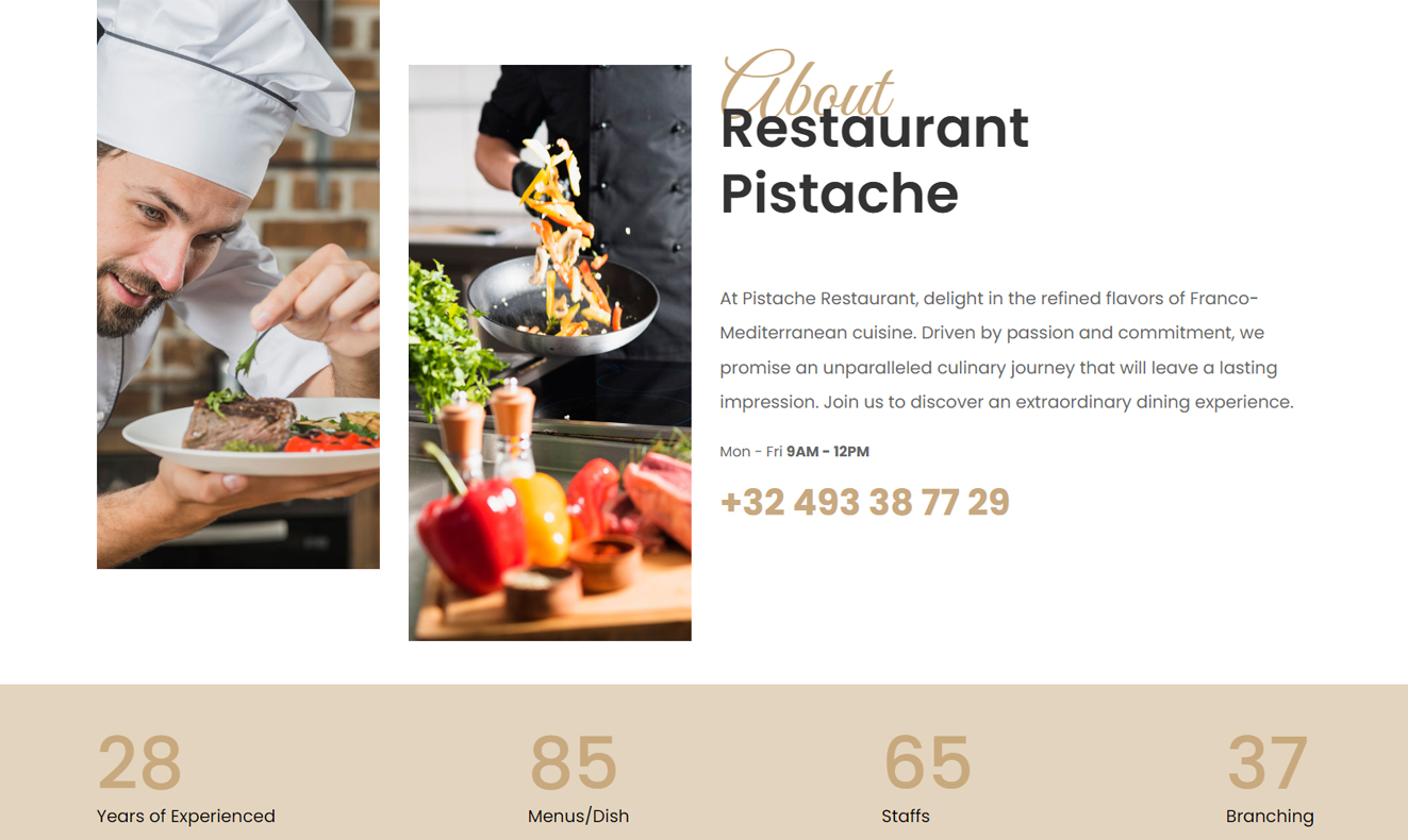 Restaurant Pistache menu page