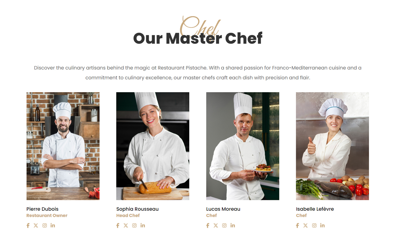 Restaurant Pistache reservation page